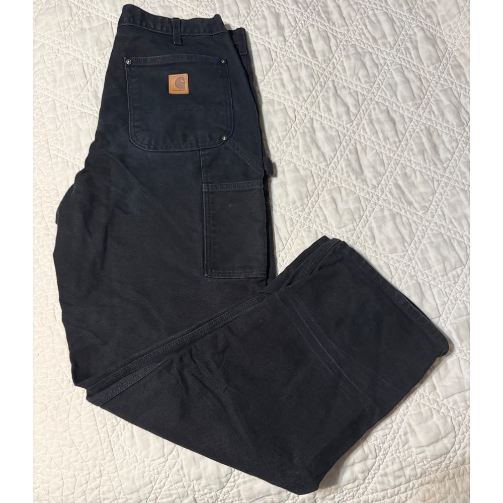 Carhartt B136 Double Knee Work Pants Black Canvas Dungarees Mens 34x32 USA Made